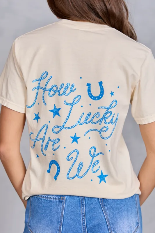 How Lucky Are We Ivory Graphic Tee SALE sold by Pink Lily