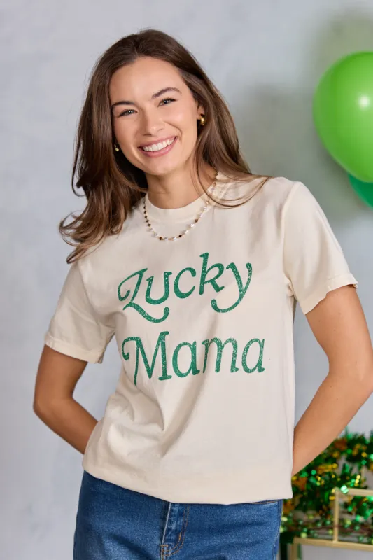 Lucky Mama Ivory Graphic Tee SALE made by Pink Lily