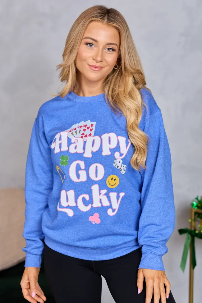 Happy Go Lucky Heather Blue Graphic Sweatshirt SALE sold by Pink Lily product image thumbnail 4