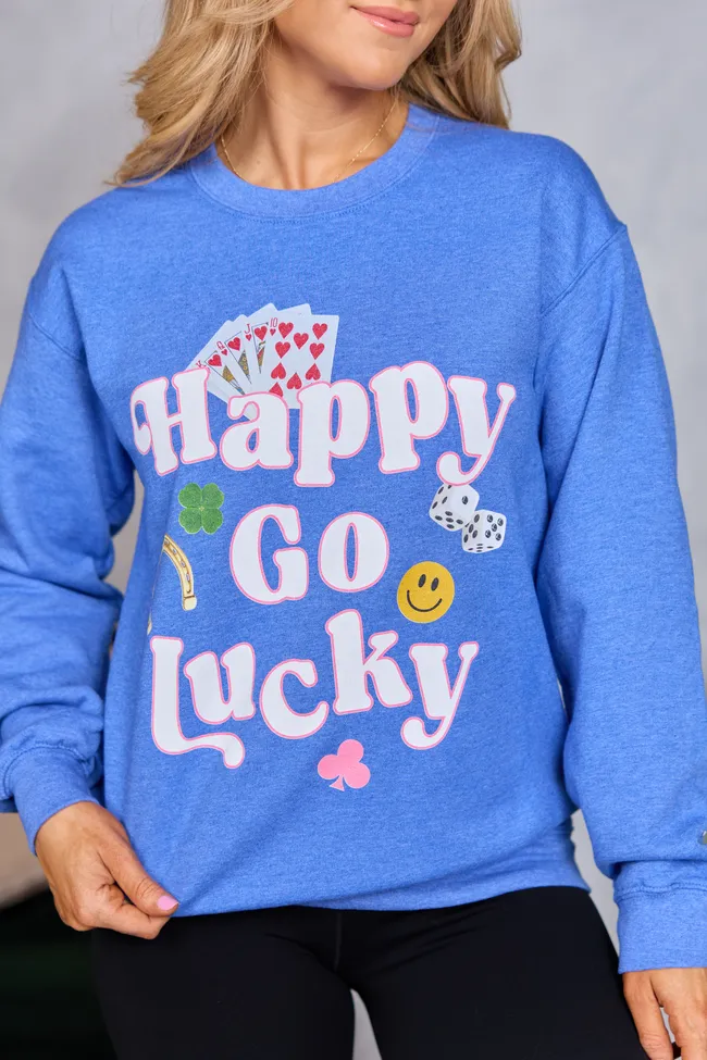 Happy Go Lucky Heather Blue Graphic Sweatshirt SALE sold by Pink Lily product image thumbnail 2