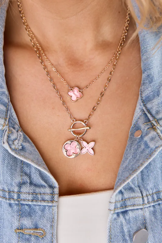 Tilly Clover Pink Toggle Necklace SALE sold by Pink Lily