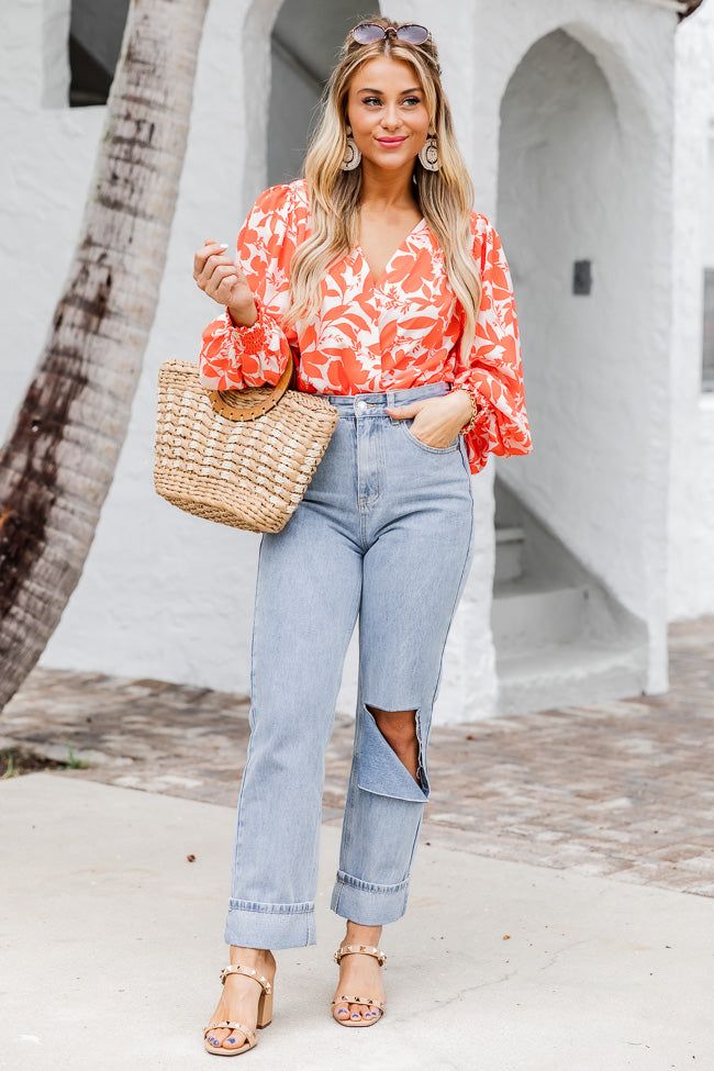 Having More Fun Floral Orange Long Sleeve Bodysuit sold by Pink Lily product image thumbnail 2
