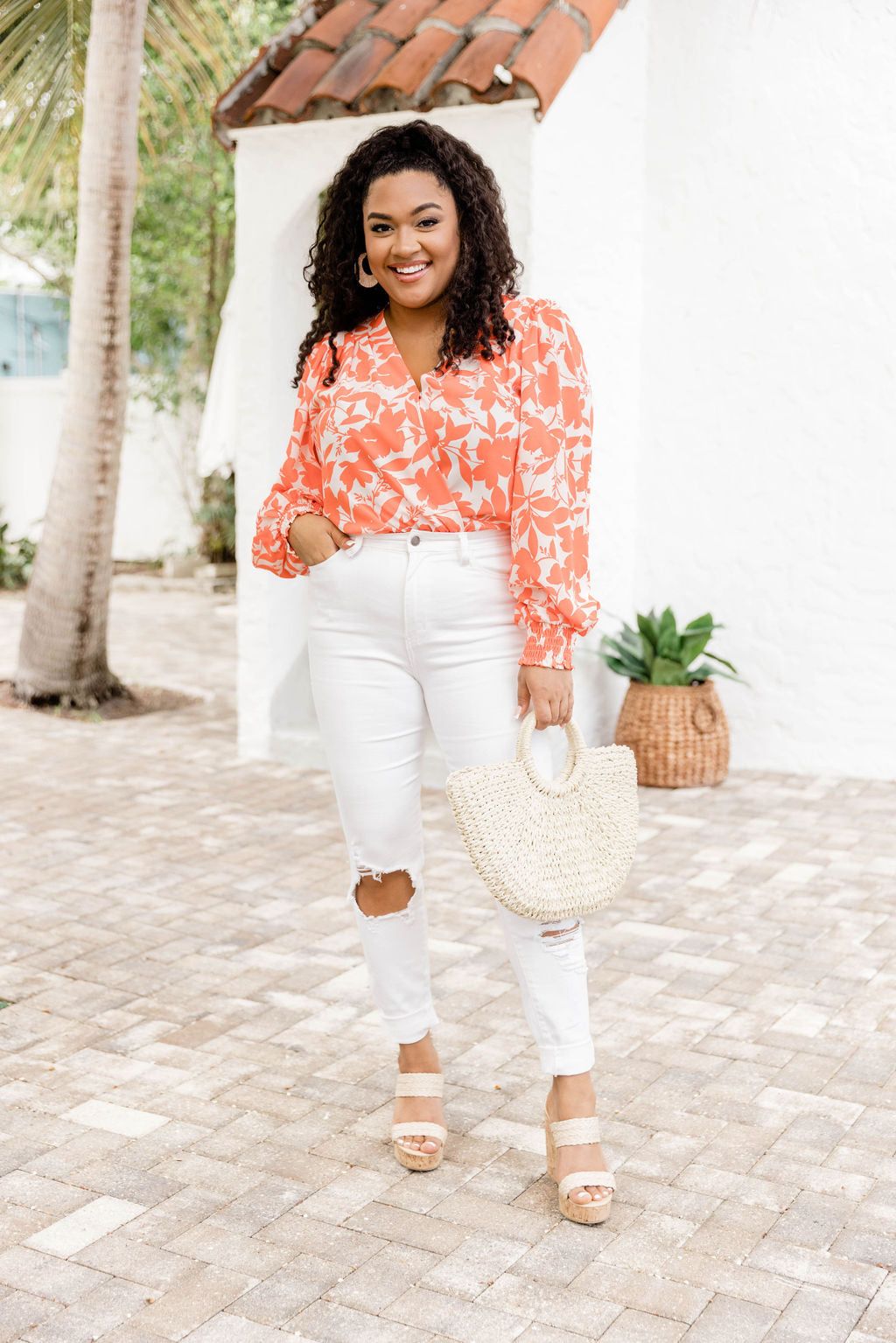 Having More Fun Floral Orange Long Sleeve Bodysuit sold by Pink Lily product image thumbnail 8