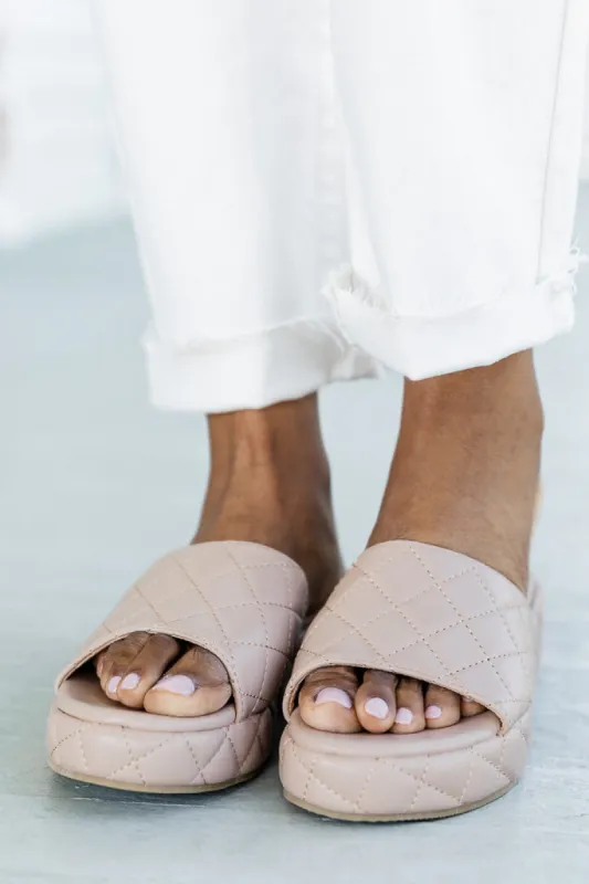 Oceana Nude Quilted Platform Slides FINAL SALE made by Pink Lily