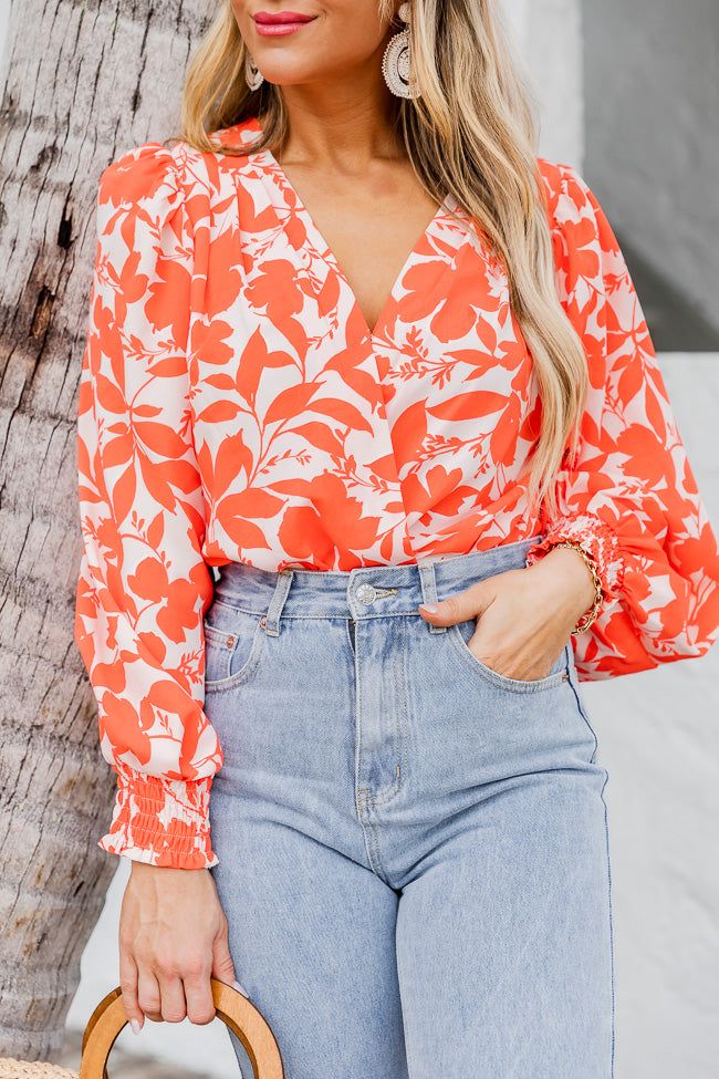 Having More Fun Floral Orange Long Sleeve Bodysuit sold by Pink Lily product image thumbnail 4