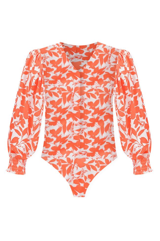 Having More Fun Floral Orange Long Sleeve Bodysuit sold by Pink Lily product image thumbnail 11