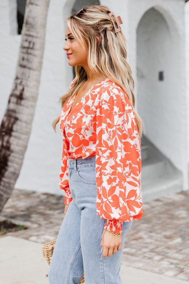Having More Fun Floral Orange Long Sleeve Bodysuit sold by Pink Lily product image thumbnail 5