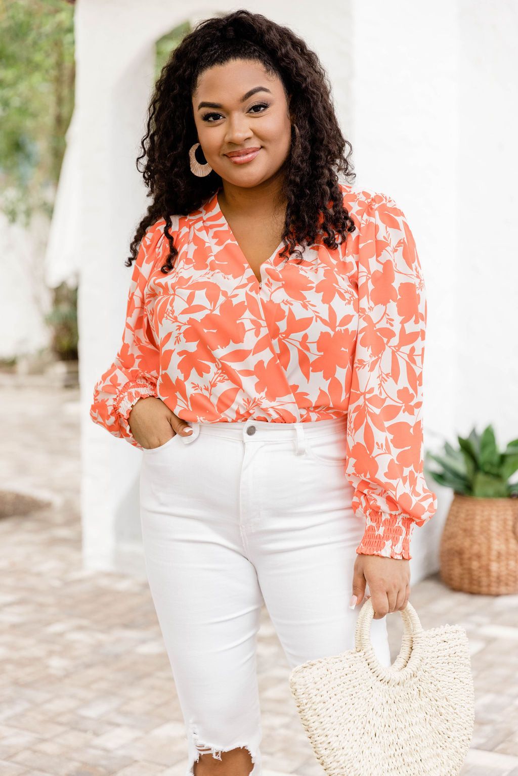Having More Fun Floral Orange Long Sleeve Bodysuit sold by Pink Lily product image thumbnail 7
