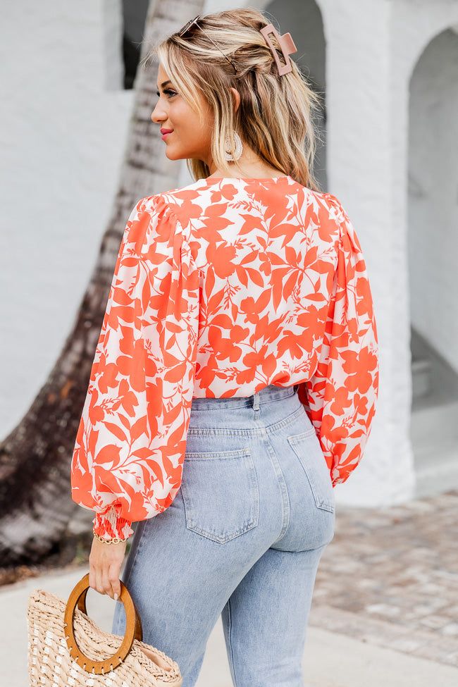 Having More Fun Floral Orange Long Sleeve Bodysuit sold by Pink Lily product image thumbnail 6
