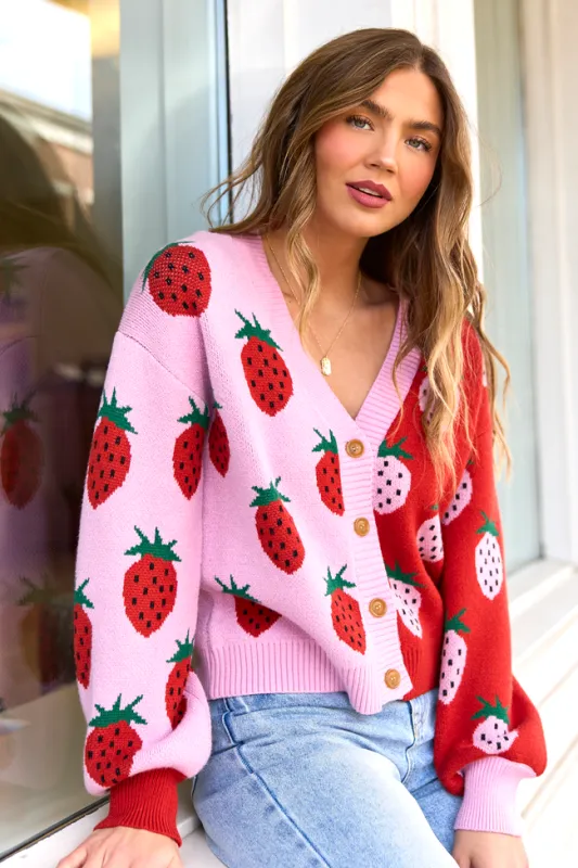Wilder Pink And Red Strawberry Cardigan made by Pink Lily