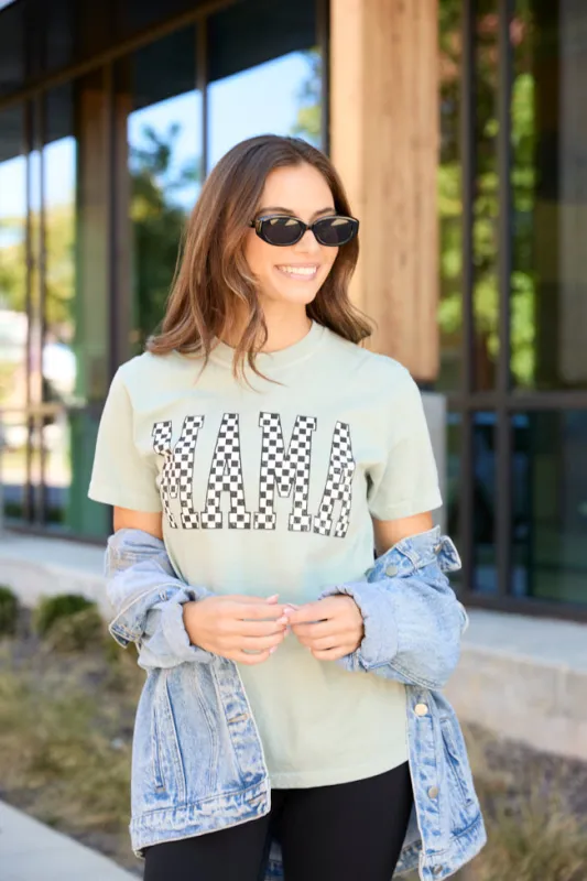 Mama Checkered Bay Graphic Tee SALE made by Pink Lily