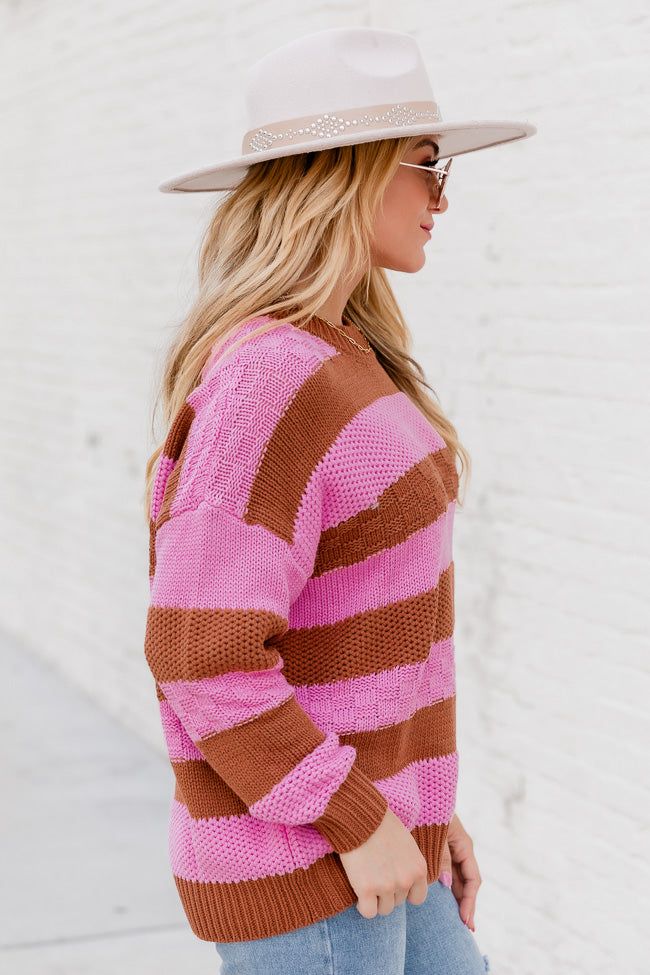 Makes Me Happy Pink And Brown Striped Textured Sweater sold by Pink Lily product image thumbnail 4