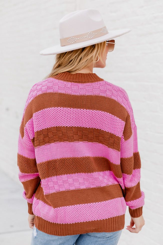 Makes Me Happy Pink And Brown Striped Textured Sweater sold by Pink Lily product image thumbnail 5