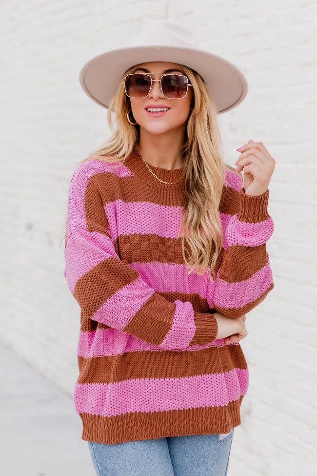 Makes Me Happy Pink And Brown Striped Textured Sweater sold by Pink Lily product image thumbnail 2