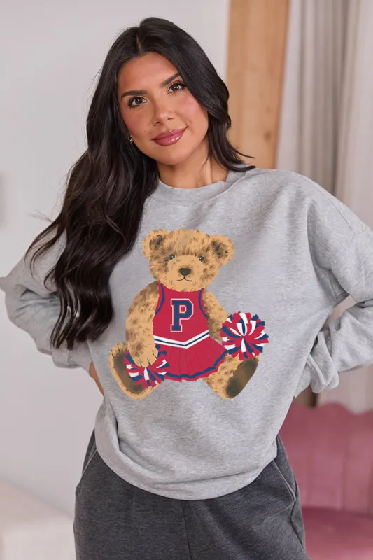 Vintage Blue and Red Cheer Teddy Bear Light Grey Graphic Sweatshirt SALE sold by Pink Lily