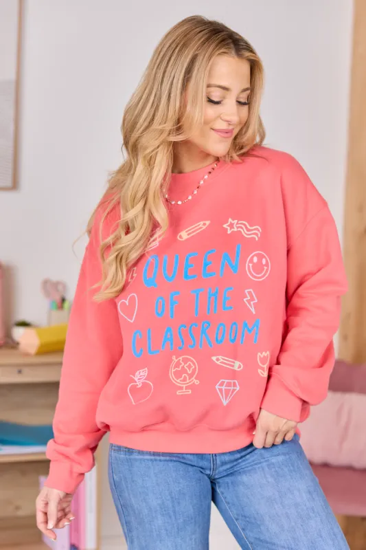 Queen Of The Classroom Light Red Graphic Sweatshirt made by Pink Lily