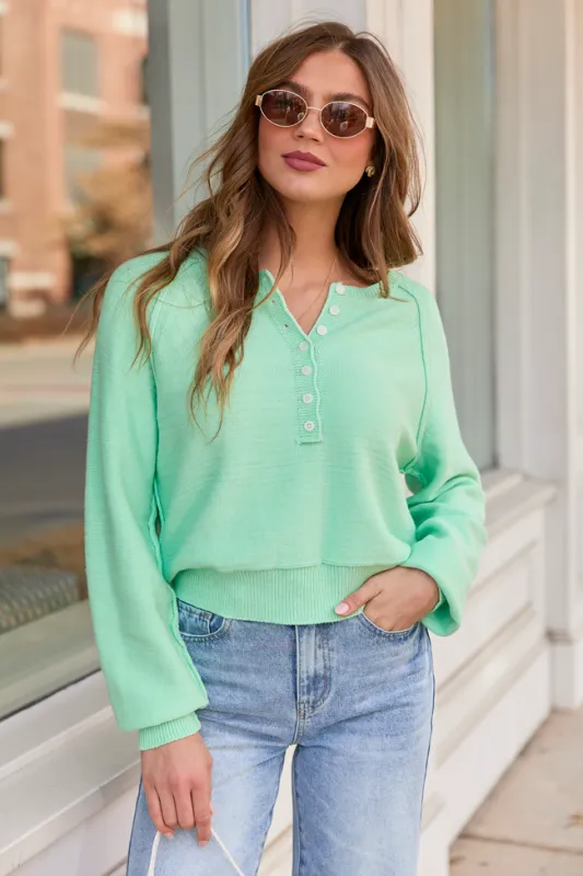 Casey Mint Henley Pullover made by Pink Lily