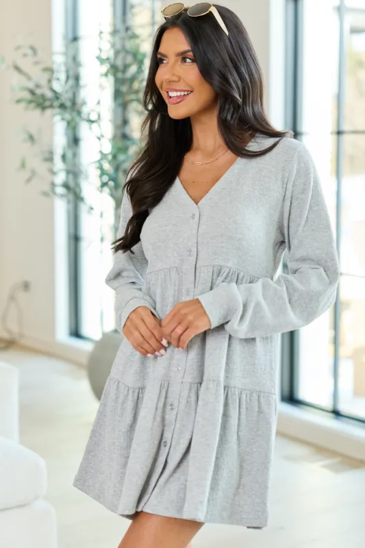 Donelle Grey Tiered Dress sold by Pink Lily