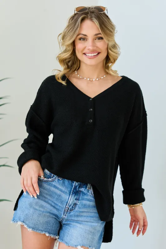 Blaire Black V-Neck Sweater FINAL SALE made by Pink Lily