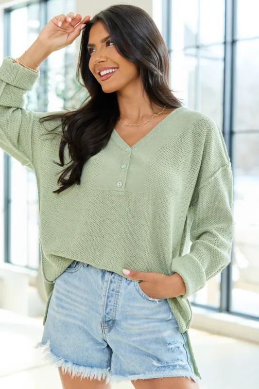 Blaire Sage Green V-Neck Sweater made by Pink Lily