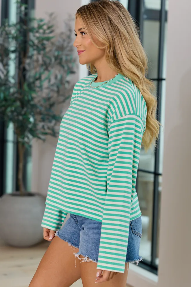 Nylah Green Striped Long Sleeve Crewneck Top sold by Pink Lily product image thumbnail 4