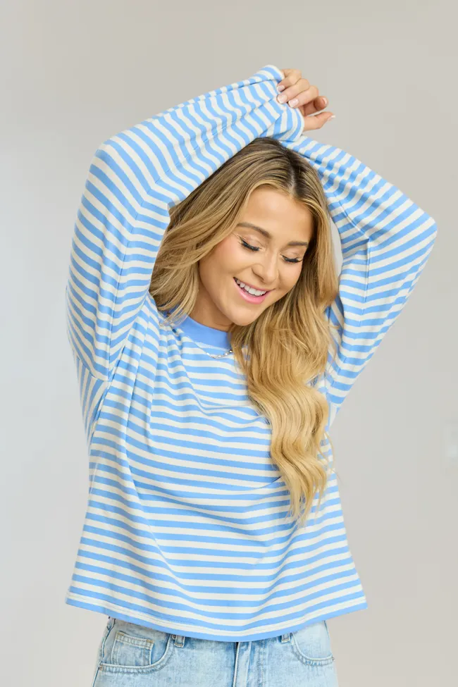 Nylah Blue Striped Long Sleeve Crewneck Top SALE sold by Pink Lily