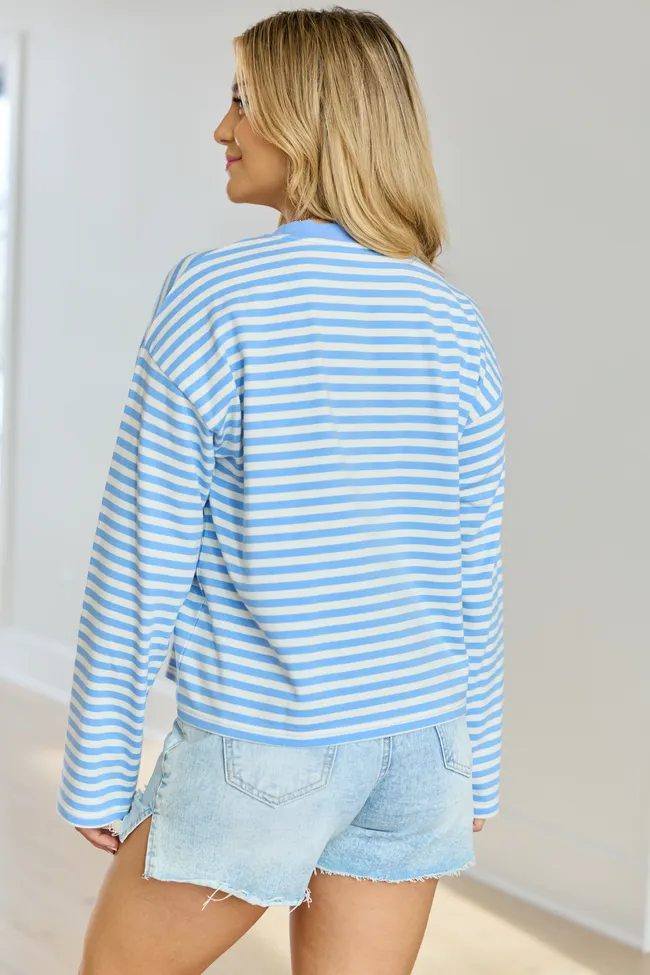 Nylah Blue Striped Long Sleeve Crewneck Top SALE sold by Pink Lily product image thumbnail 5