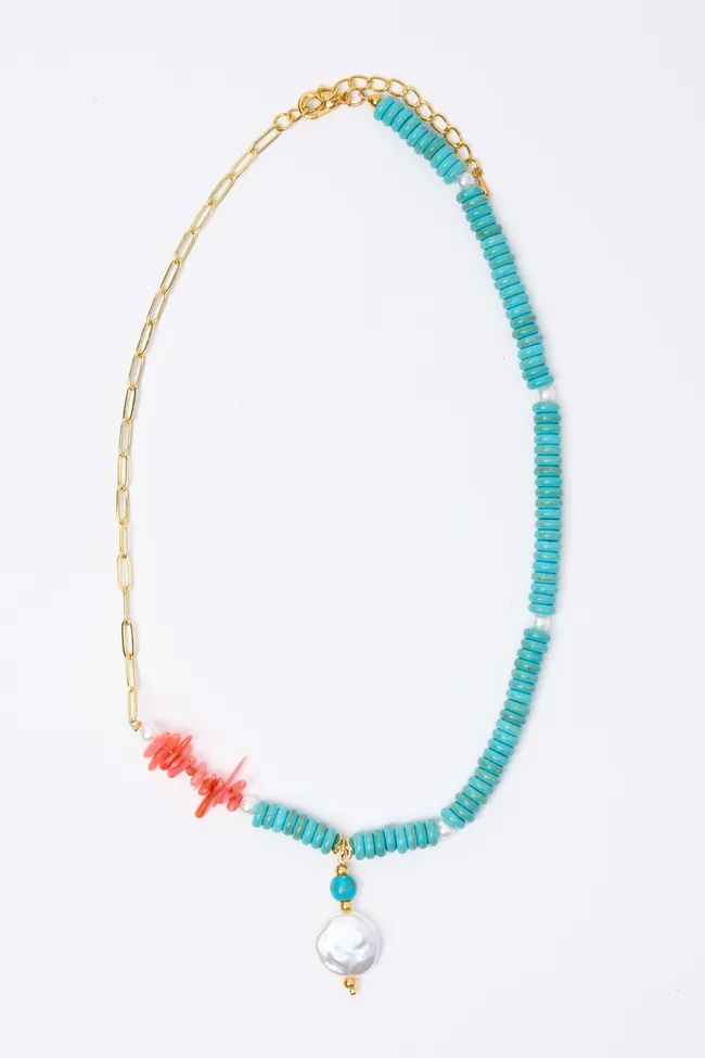 Trinity Turquoise Pearl Drop Nekclace sold by Pink Lily product image thumbnail 4