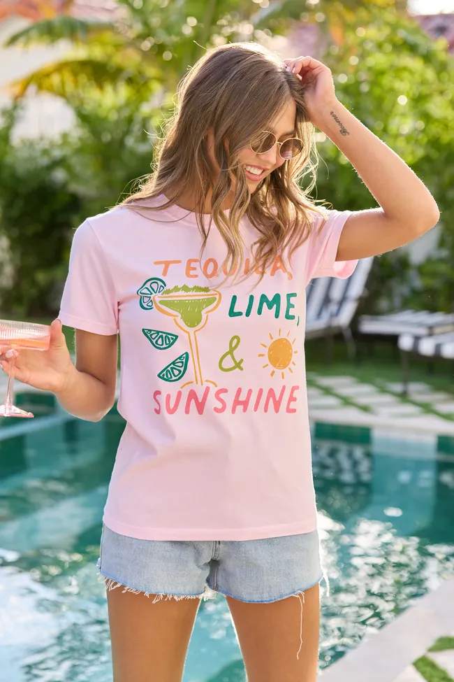 Tequila, Lime, & Sunshine Light Pink Graphic Tee sold by Pink Lily