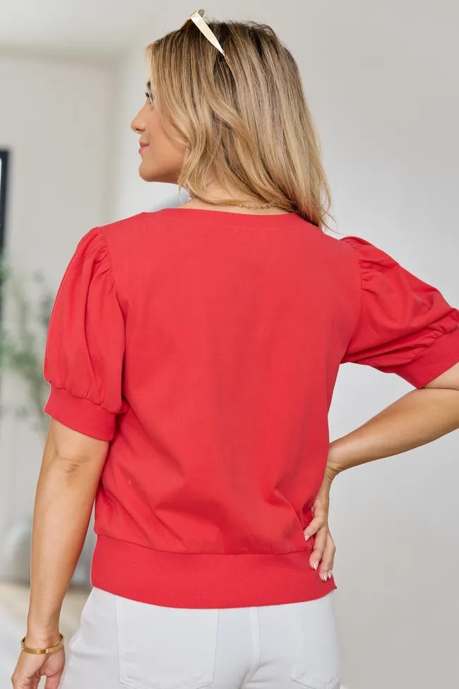 Kennedy Red Puff Sleeve Top SALE sold by Pink Lily product image thumbnail 4
