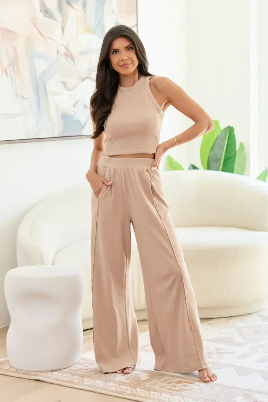 Banks Tan Wide Leg Pants made by Pink Lily