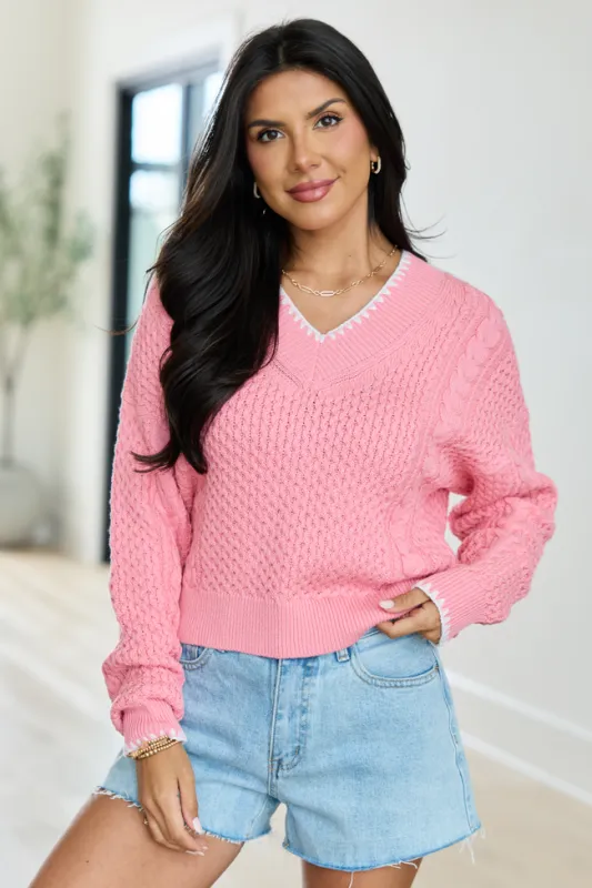 Justice Stitch Trim V-Neck Sweater SALE made by Pink Lily