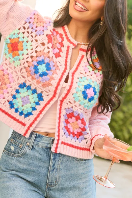 Emmie Pink Crochet Open Cardigan sold by Pink Lily