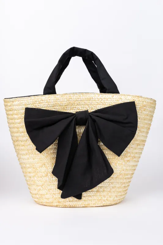 Beckett Black Bow Straw Tote DOORBUSTER made by Pink Lily