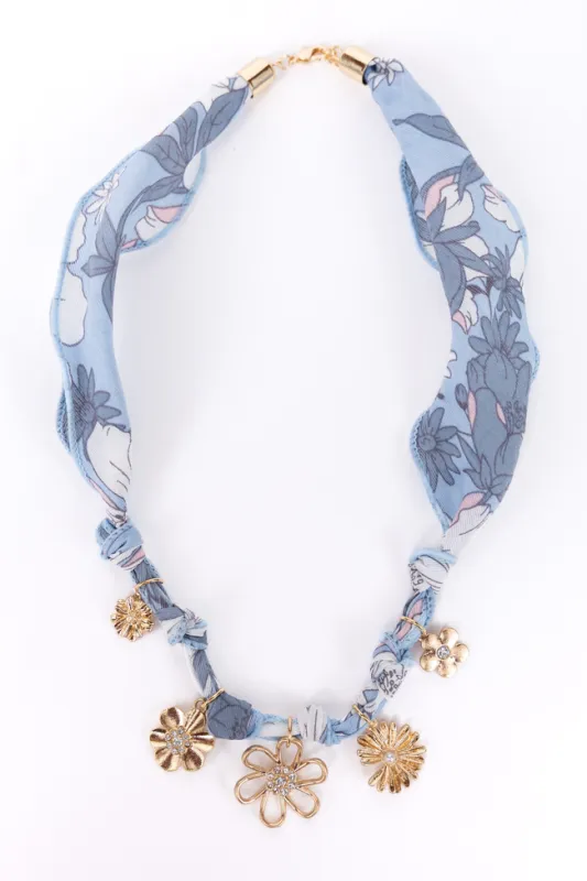 Jayda Blue Scarf Charm Necklace made by Pink Lily