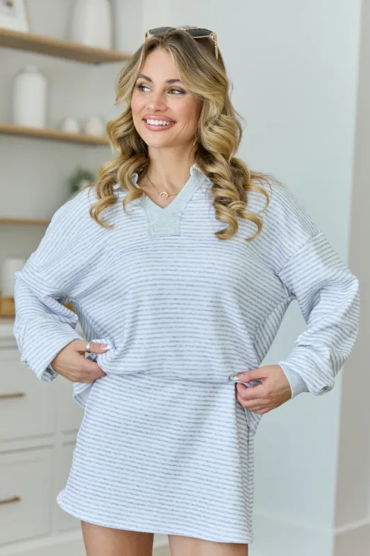 Mattie Grey Striped Sweatshirt made by Pink Lily