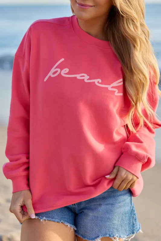 Beach Script Light Red Graphic Sweatshirt sold by Pink Lily