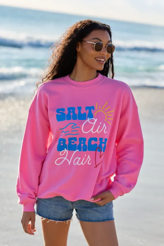 Salt Air Beach Hair Pink Graphic Sweatshirt made by Pink Lily