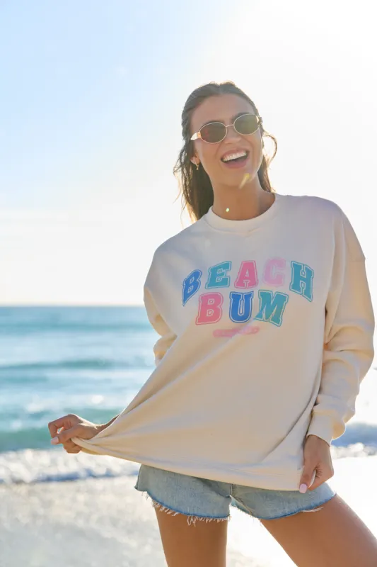 Beach Bum Cream Graphic Sweatshirt made by Pink Lily