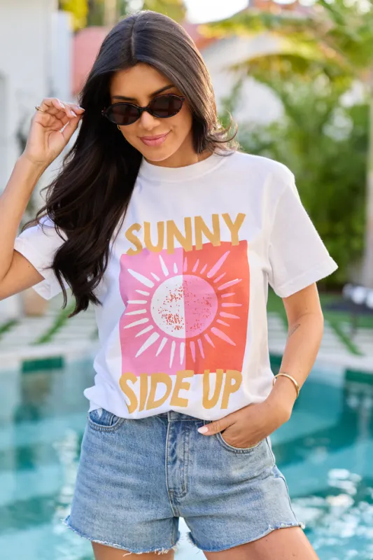 Sunny Side Up White Graphic Tee sold by Pink Lily