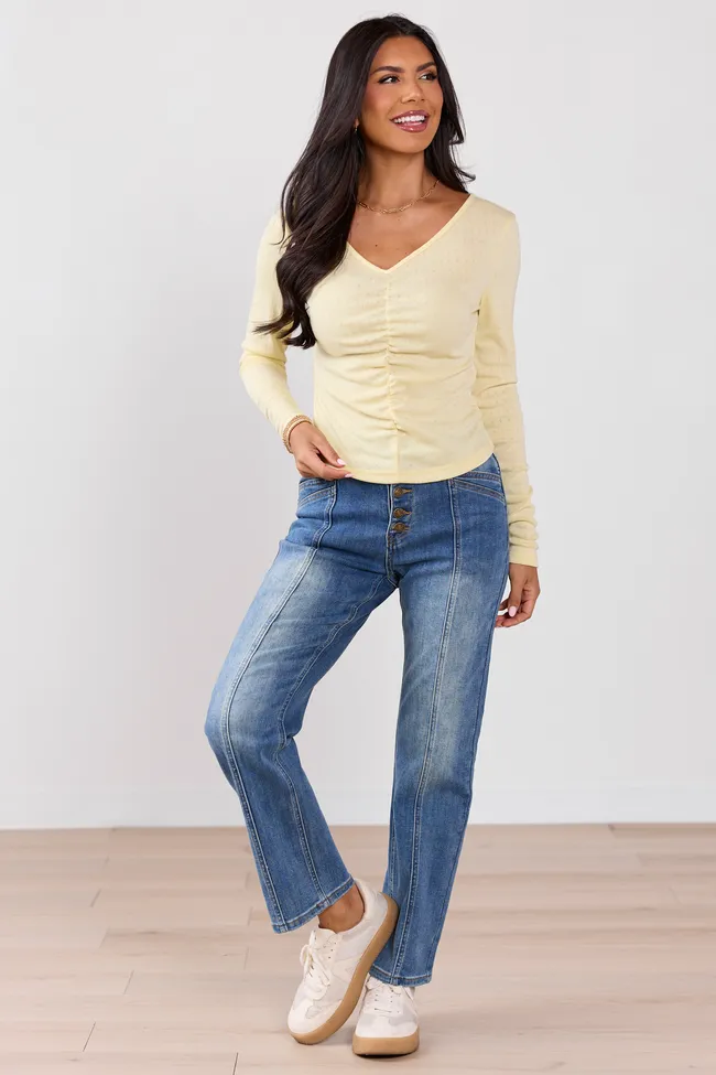 Lillian Yellow Ruched Front Long Sleeve Top sold by Pink Lily product image thumbnail 2