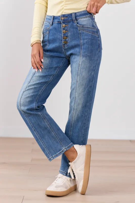 Kendall Seamed Straight Leg Jeans sold by Pink Lily