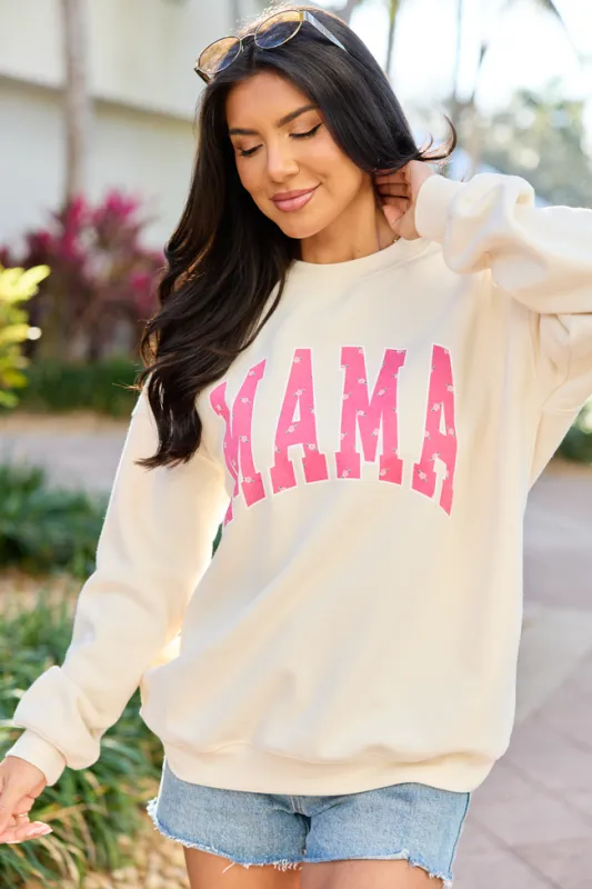Mama Block Rose Cream Graphic Sweatshirt sold by Pink Lily