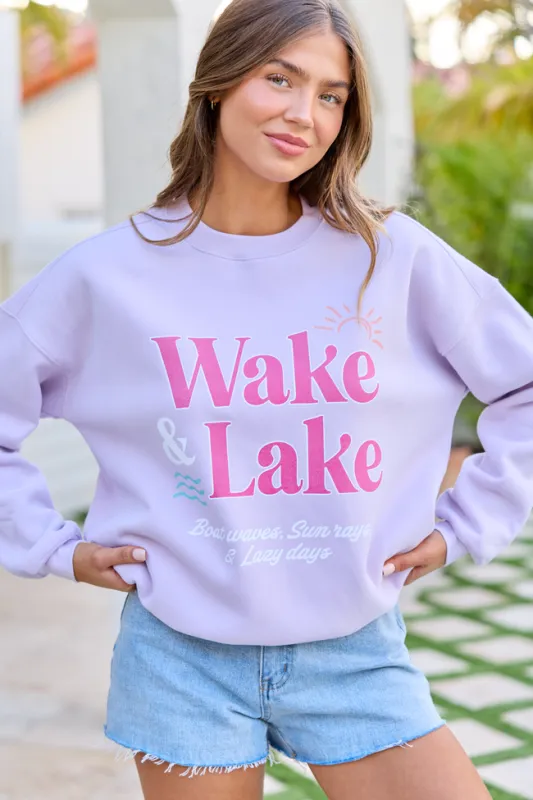 Wake & Lake Purple Graphic Sweatshirt sold by Pink Lily
