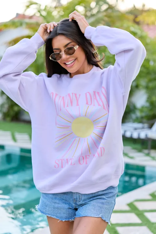 Sunny Days State Of Mind Purple Graphic Sweatshirt made by Pink Lily