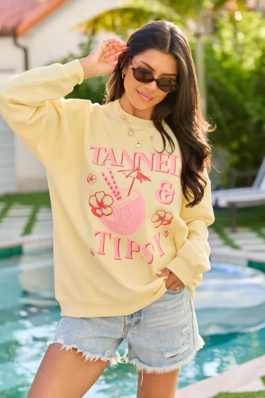 Tanned & Tipsy Yellow Graphic Sweatshirt sold by Pink Lily