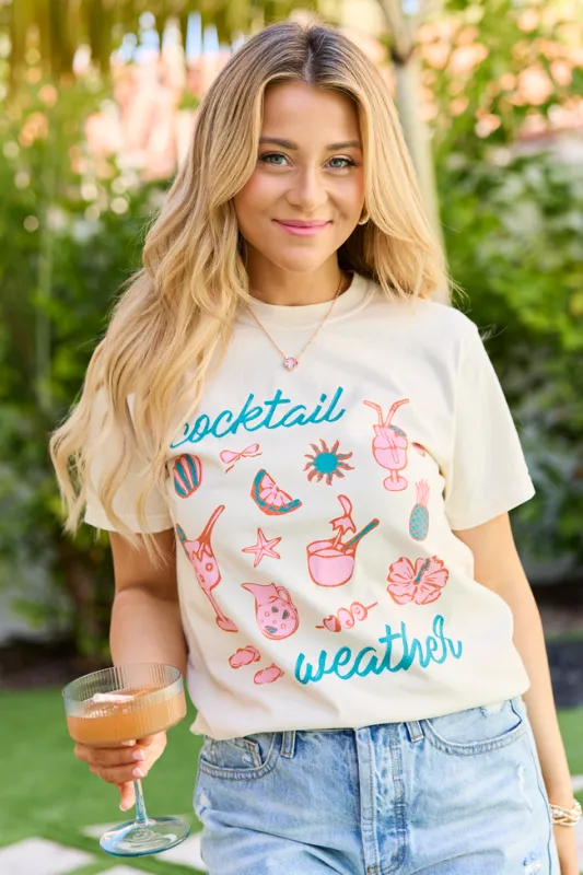 Cocktail Weather Ivory Graphic Tee sold by Pink Lily