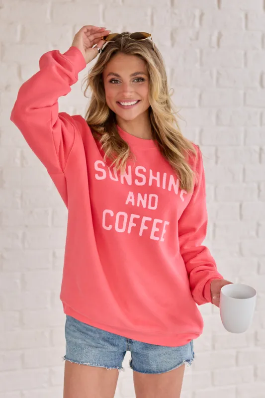 Sunshine And Coffee Light Red Graphic Sweatshirt made by Pink Lily