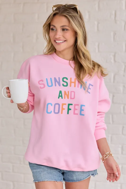 Sunshine And Coffee Light Pink Graphic Sweatshirt sold by Pink Lily
