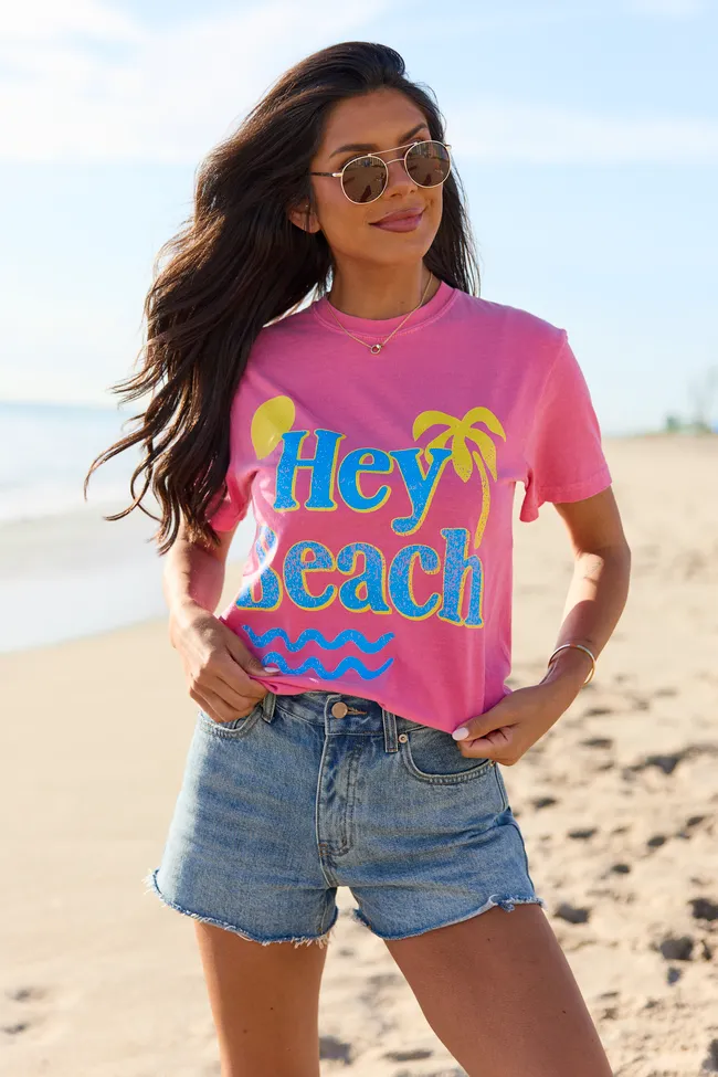 Hey Beach Pink Comfort Colors Graphic Tee sold by Pink Lily product image thumbnail 3